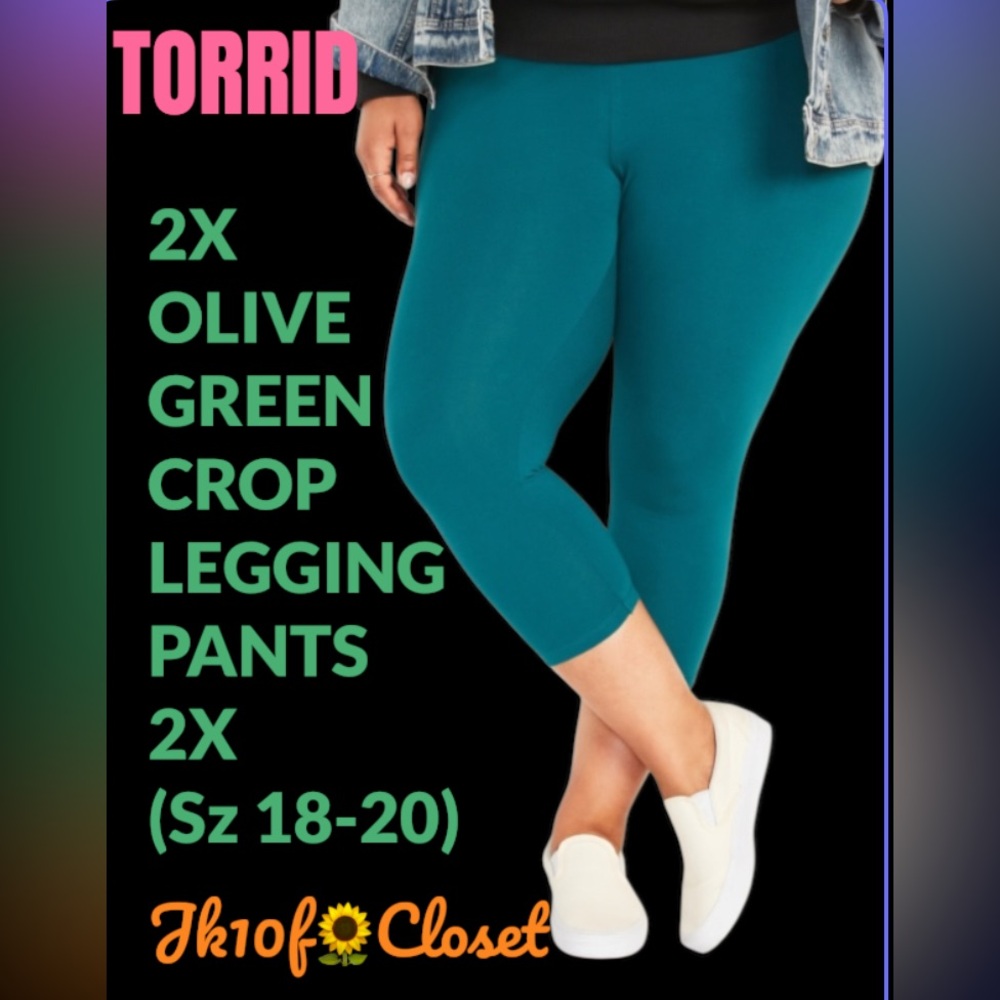 LOWEST🌻TORRID 2X (18-20) EUC OLIVE GREEN CROP LEGGING PANTS